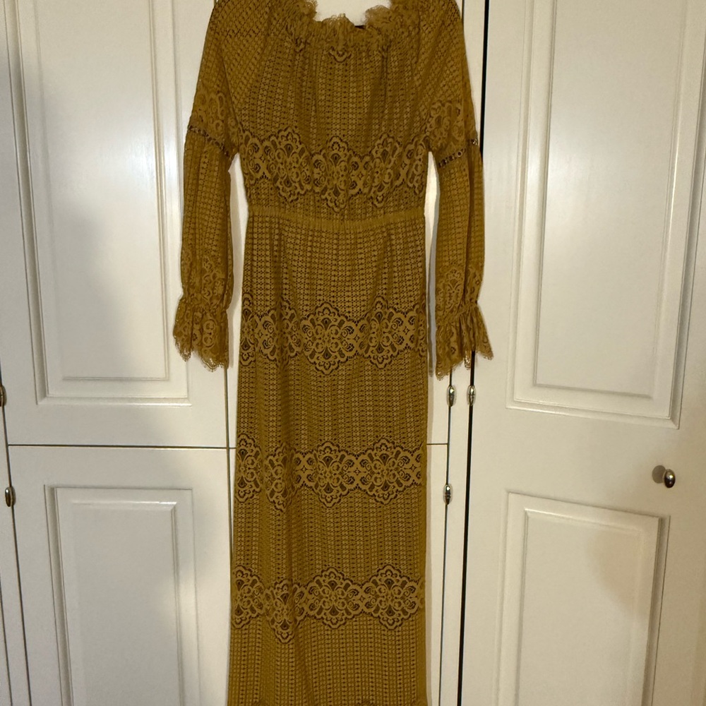 Pinko Yellow Tiered Gown with Bishop Sleeves